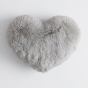 PB Teen Stone Gray Fluffy Luxe Heart Pillow